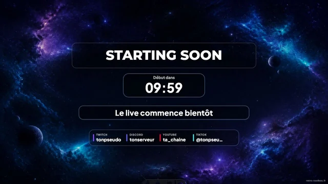Aperçu du template overlay Twitch Starting Galaxy